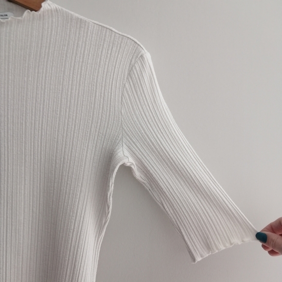 & Other Stories White Ribbed Top Elbow Sleeves Y2K Lettuce Hem 2 - Picture 5 of 16